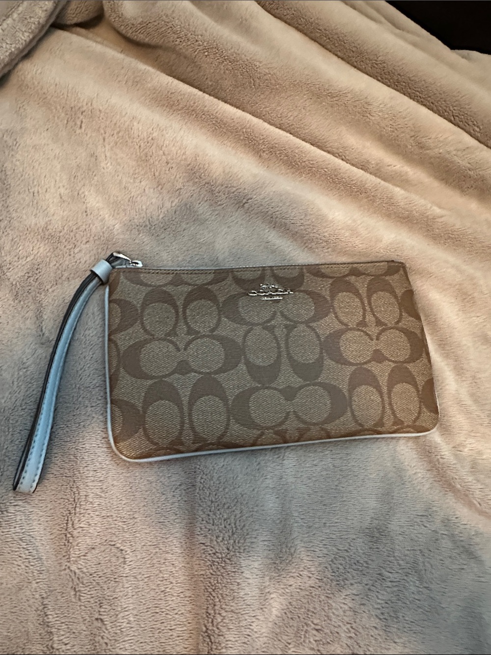 Coach Signature Canvas Wristlet in Brown with Chalk Trim